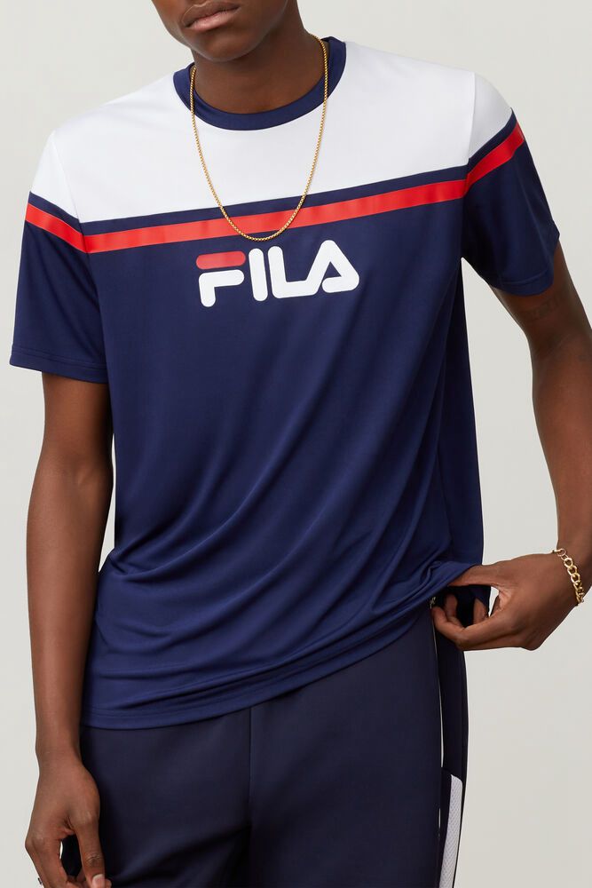 Fila Zelic Crew Navy T-Shirt Mens - NZ 10273-ZJIS